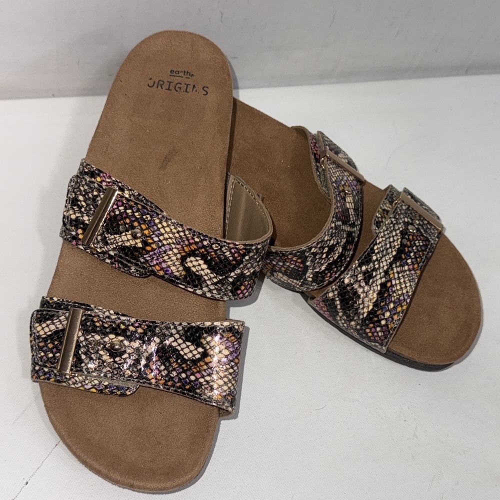 Earth Origins Leather Double‎ Band Slide Sandals Orra Black
